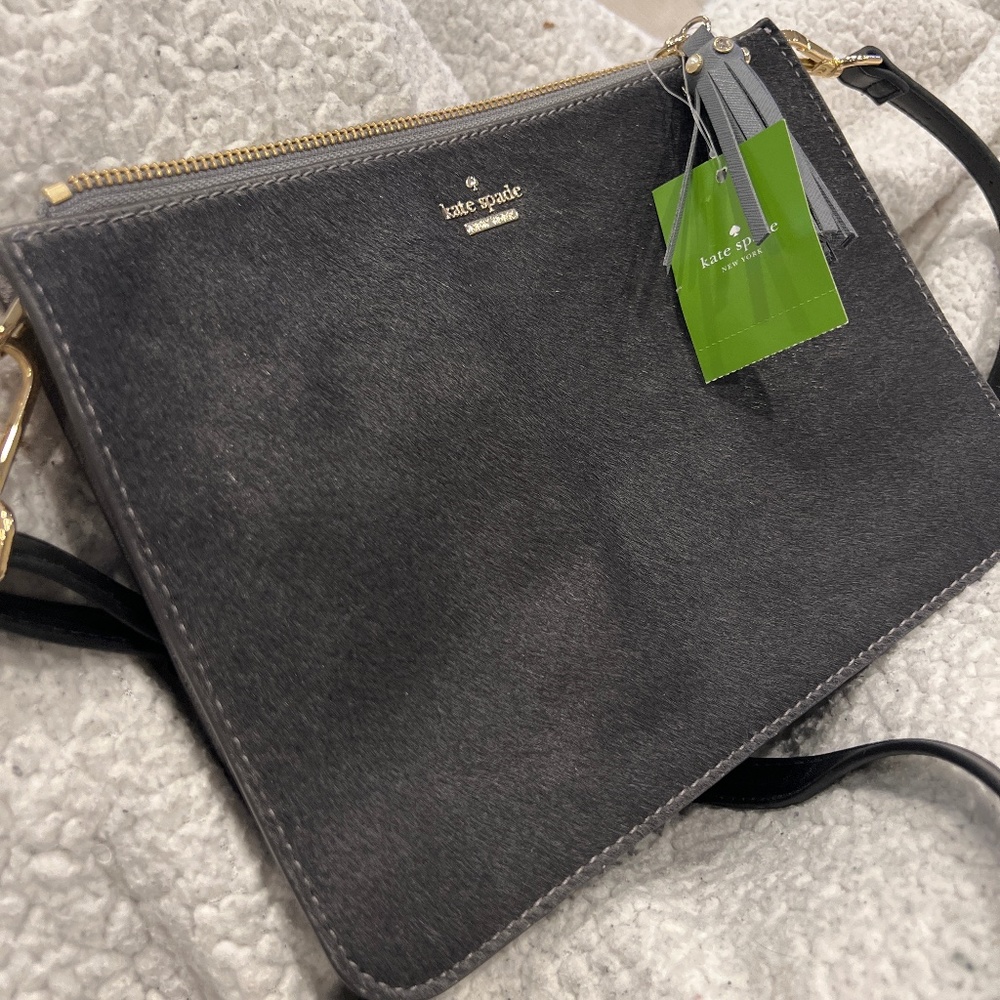 NWT Kate Spade smoky pearl Laurel Way Hair Calf crossbody